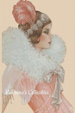 Art Deco Lady in Pink Dress Counted Cross Stitch Chart  No. 1-134