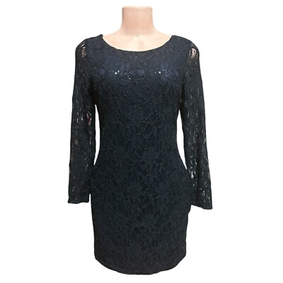 betsy adam black lace dress Betsy Adam Lace Dress Long Sleeve Cocktail Party Backless Black Dress Size  14
