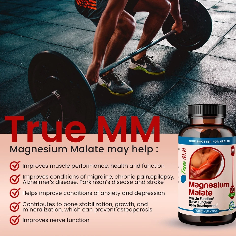 TrueMed Magnesio Malato Ácido Málico Apoyo Músculo 1350mg 90 Cápsulas Suplemento Foto 3 de 4