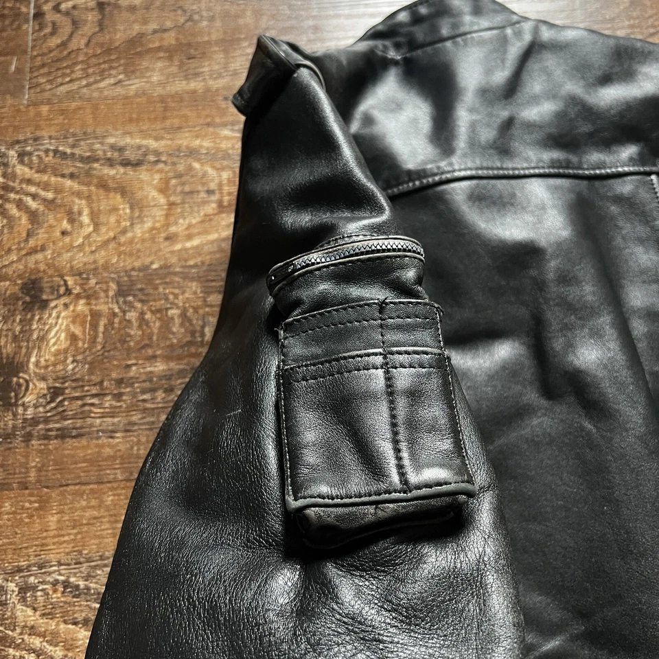 Vintage Black Yamaha Leather Motorcycle Racer Jacket Cigarette Pocket Size 40! - Image 4 of 4