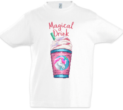 Magical Drink Kids Boys T-Shirt Unicorn Rainbow Fun Geek Nerd Pixel Retro Bit