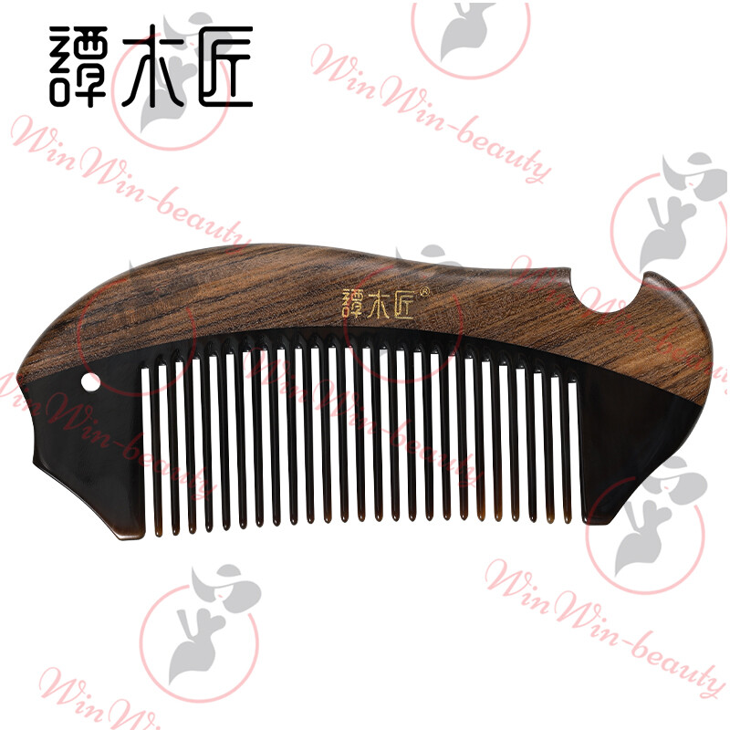 谭木匠 按摩牛角梳 健康护理木梳子美发梳 梳背沉贵宝木质 梳齿牛角Massage Horn Comb Health Care Wooden hair Comb