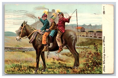 Young Miners On A Horse, After Working Hours At Mine, Postcard