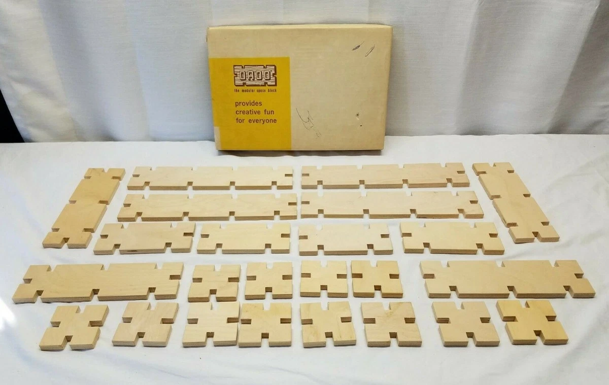 Vintage Dado Wood Squares Block Building Puzzle Toy Educational Learning Box