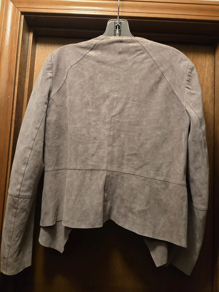 Chaqueta abierta Mango de cuero genuino beige Foto 3 de 3