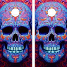 FADEPROOF Cornhole Board Wraps Laminated / Blue Skull