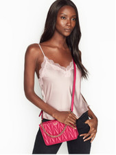 NWT Victoria's Secret Chevron Quilt 24/7 Crossbody Bag - Fuchsia/Gold