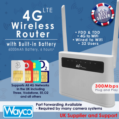 4G WLAN Router 300Mbps WLAN & SIM Karte ENTSPERRT Port Weiterleitung mit Akku