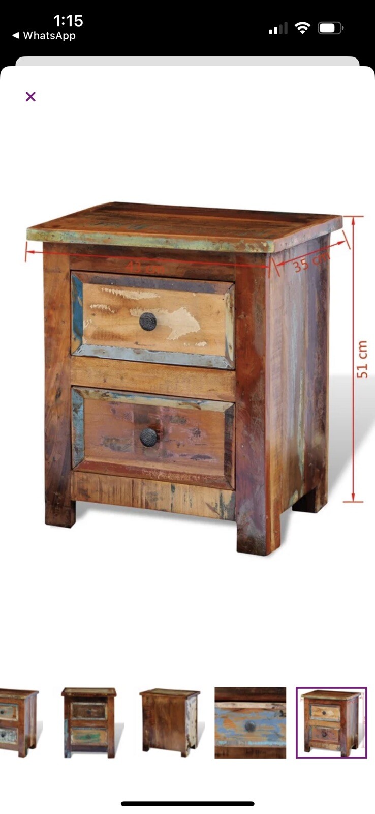 Vintage Nightstand With 2 Drawers Solid Reclaimed Wood