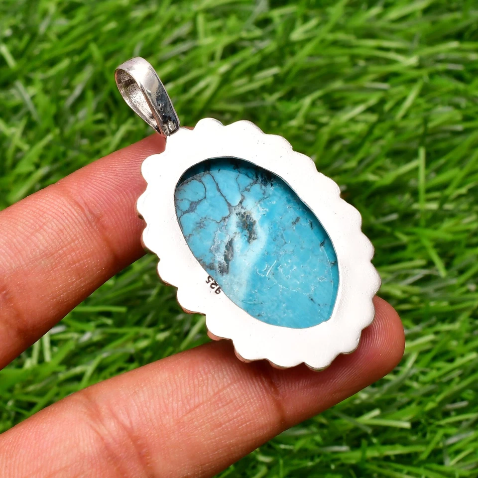 Ciondolo gioiello in argento sterling 925 fatto a mano con pietra turchese 2,10" - Immagine 4 di 4
