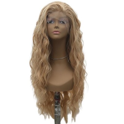 Honigblond Kleberfreie Lace-Frontal-Perücken Kunsthaar Long Wavy