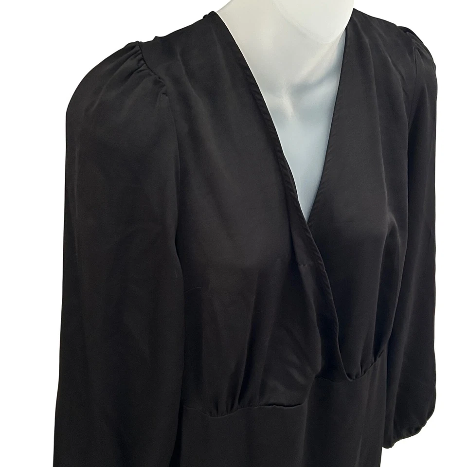 Lucky Brand Black Wrap Midi Dress Ruffle Hem Long Sleeve Women's XL - Image 2 of 4