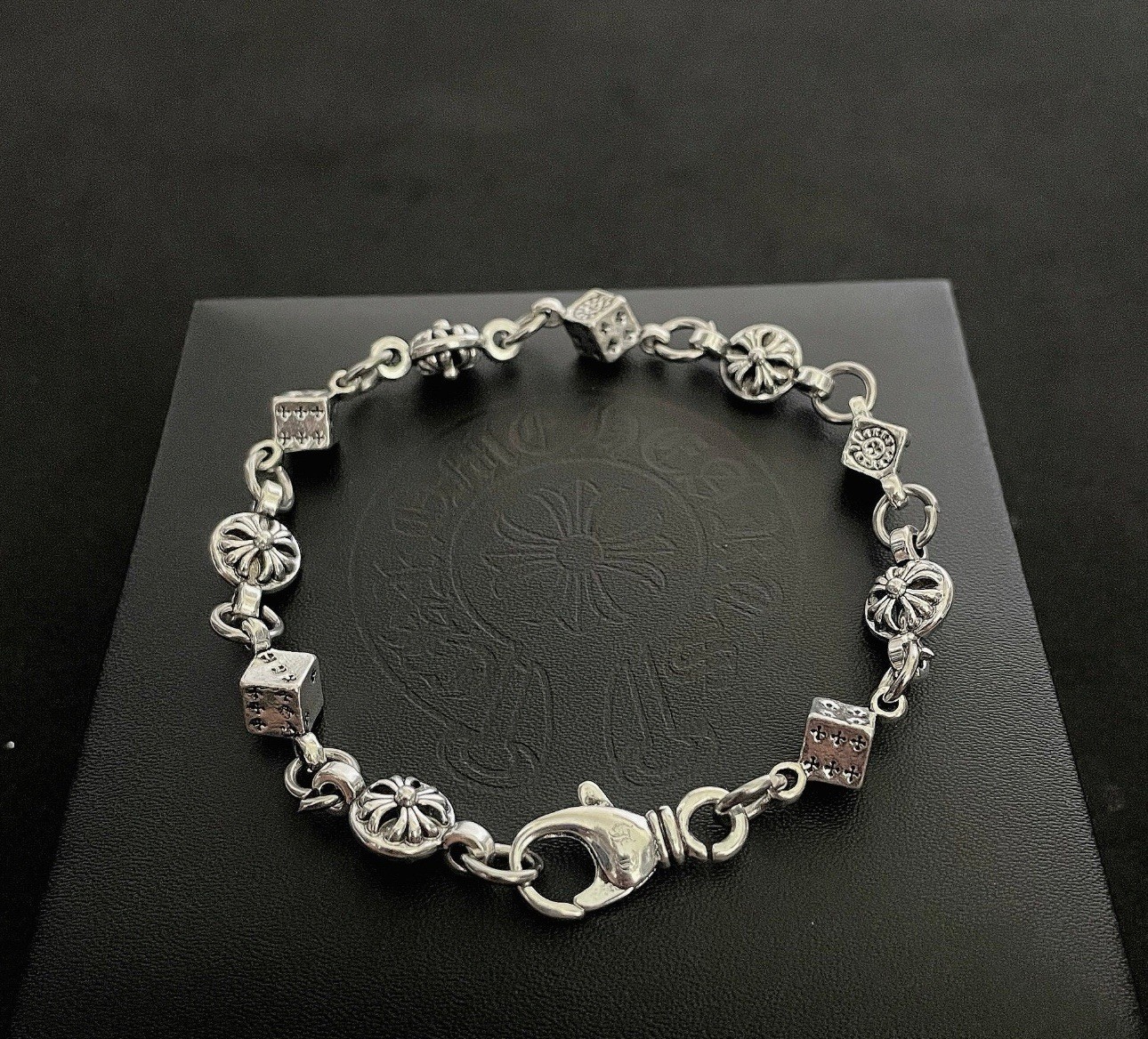 Silver Punk Chrome Bracelet with Crossball and Dice Charm