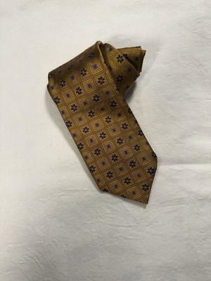 Robert Talbott Silk Tie   Gold Geometric Medallion Pattern   Luxury Menswear