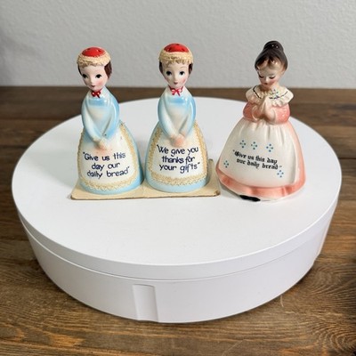 3 Enesco Salt Pepper Shakers Praying Women  Give Us This Day Our Daily Bread 