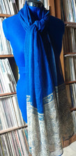 DEEP BLUE SCARF/WRAP PAISLEY BORDER 86"LONG 43" WIDE POLY BLEND SHEER