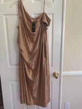 NWT Ralph Lauren Shift Dress: Metallic Bronze, Asymmetrically Ruched, 18