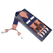 Adult Men's 6-Clip Adjustable Y-Shaped Suspenders Elastic Webbing Braces Leather