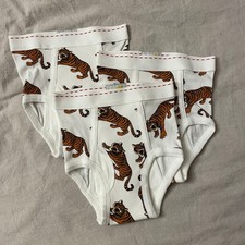 Vintage Tiger Briefs Boys 6-8 White Tiger All Over Print 3 Pack Made in USA NEW