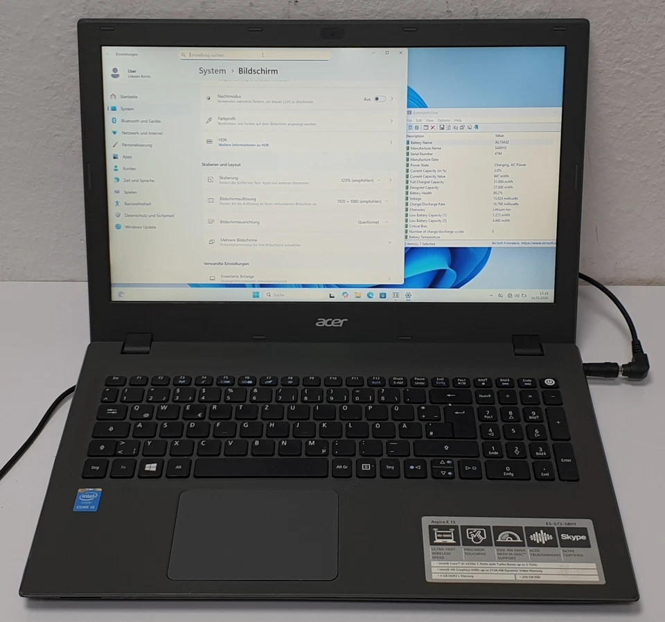 Acer Aspire E15-573 256GB 8GB i5-4210u Notebook Laptop Windows 11 15.6" DVD HDMI - Bild 1 von 4