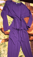 Purple Knit Women's Outfit Set Top  Pants L Polyester Spandex Long Sleeve Elas  