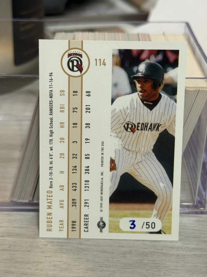 RARO! Just Minors Ruben Mateo Black Border 1999 #114 Oklahoma Redhawks #’d 3/50 Foto 2 de 2