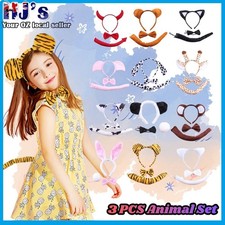 3 Piece Animal Set Costume Dress Up Party Bowtie Tail Ears Baby Kids Adults AU