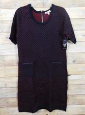 Allison Brittney Women Sweater Dress Large Black Red Knit Geometric Design