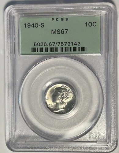 1940 S MERCURY DIME PCGS MS 67