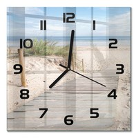 Quadratische Design-Glasuhr Aus GehäRtetem Glas Strand Schwarze Zeiger 30X30 Cm