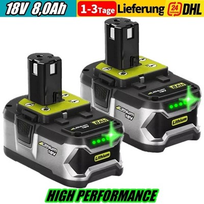 2 Stück 8,0Ah Akku für Ryobi 18V P108 Li-ion RB18L50 RB18L40 RB18L25 LED-Anzeige