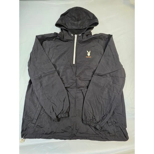 Playboy by PacSun Mens XL Black Quarter Zip Windbreaker Jacket Large Back Logo - product listing photo