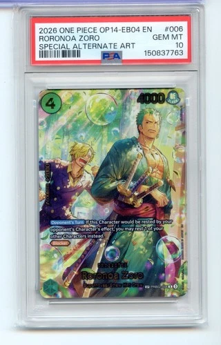 2026 One Piece Azure Sea's Seven Roronoa Zoro Special Alt Art #PRB02-006 PSA 10