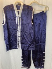 Oscar Classic Tang Suit XXL  Navy Blue Satin Martial Arts Kung Fu Uniform Set