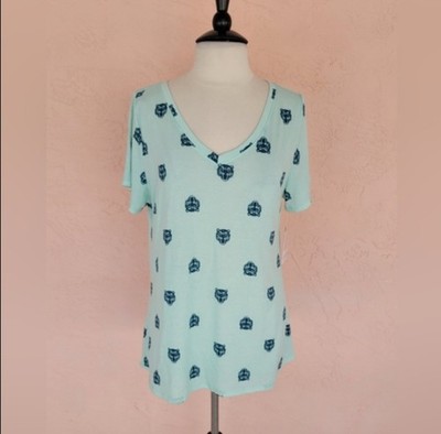 Lularoe Christy T V Neck Shirt NWT XL Tigers on Mint Seafoam Green Background