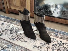 Women's Holiday IMPO High Heeled Party Boots with Silver Fringe - 3.5 Inch Heel 