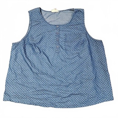 Molly Isadora 3X Blue Polka Dot Sleeveless Blouse Plus Size Casual Summer Top