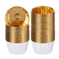 50 Stück Cupcake-Förmchen aus metallischer Folie Backen von Cupcakes, weiß/gold