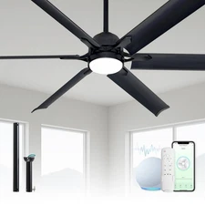 60 Inch Aluminum Ceiling Fan with Alexa APP,Large Black Ceiling Fan with Remo...