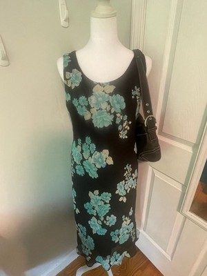 Studio I Petite Black and Turquoise Floral Sleeveless Midi Dress 12P