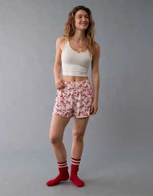 American Eagle Pajama Set Tank, Shorts & Socks Gift Set Small Cappuccino Bows 