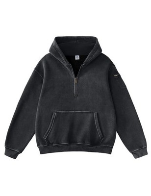 Black Hoodie Men Half Zip Up Acid Wash Oversized Sweatshirts Casual Fall Outf...