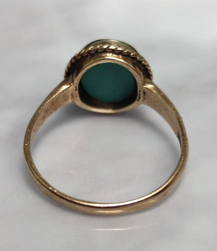 Anillo de oro amarillo de 9 quilates piedra turquesa verde Reino Unido sello anillo talla L 1/2 Foto 3 de 4