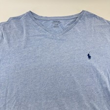 Polo Ralph Lauren T-Shirt Men XL Blue Solid Cotton V-Neck Pony Logo