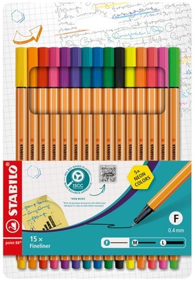 STABILO - point 88 - Fineliner - Pack of 15 15 Count (Pack 1), Multicolor 