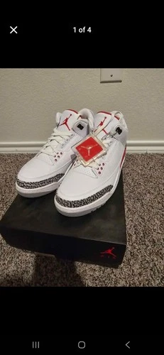 Nike Air Jordan 3 Retro Men's Size 10.5 White/Fire Red-Cement Grey 136064-116