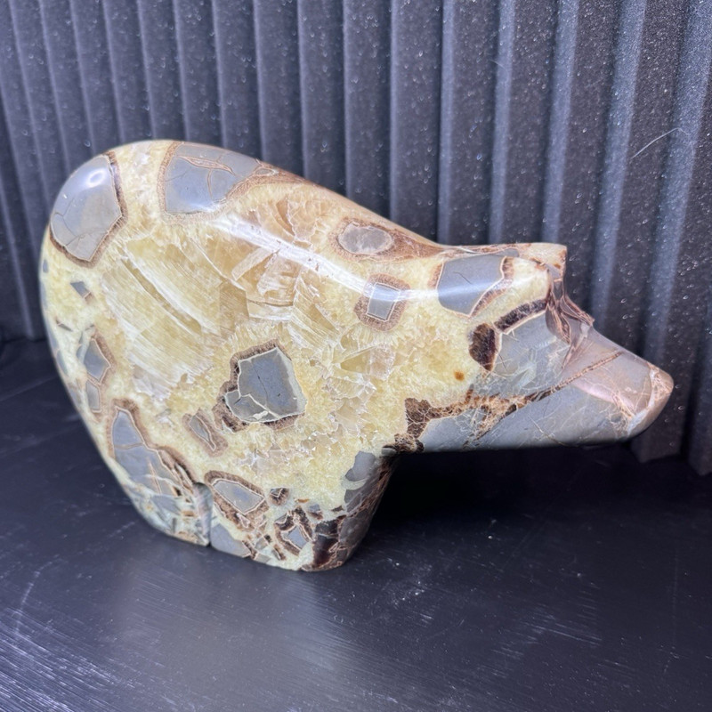 Large 4.6 lb Hand Carved Septarian Stone Bear Sculpture Polished Crystal 10.5”