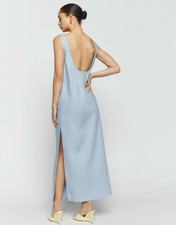NWT Reformation Dress SMALL Marcie 100% LINEN Mineral Blue Midi Maxi Slit Tunic