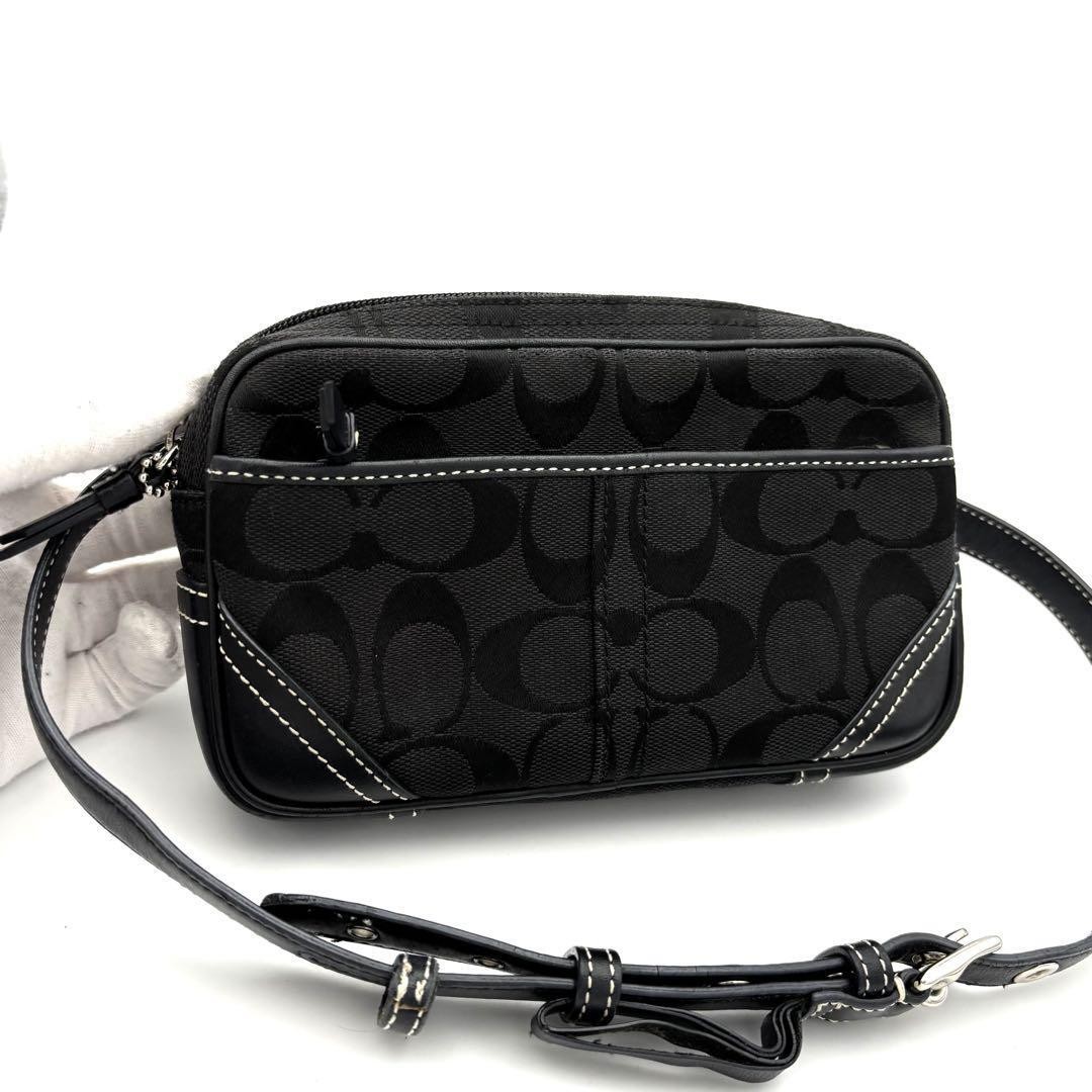 COACH Black Signature Leather Waist Pouch Mini Bag Excellent Condition