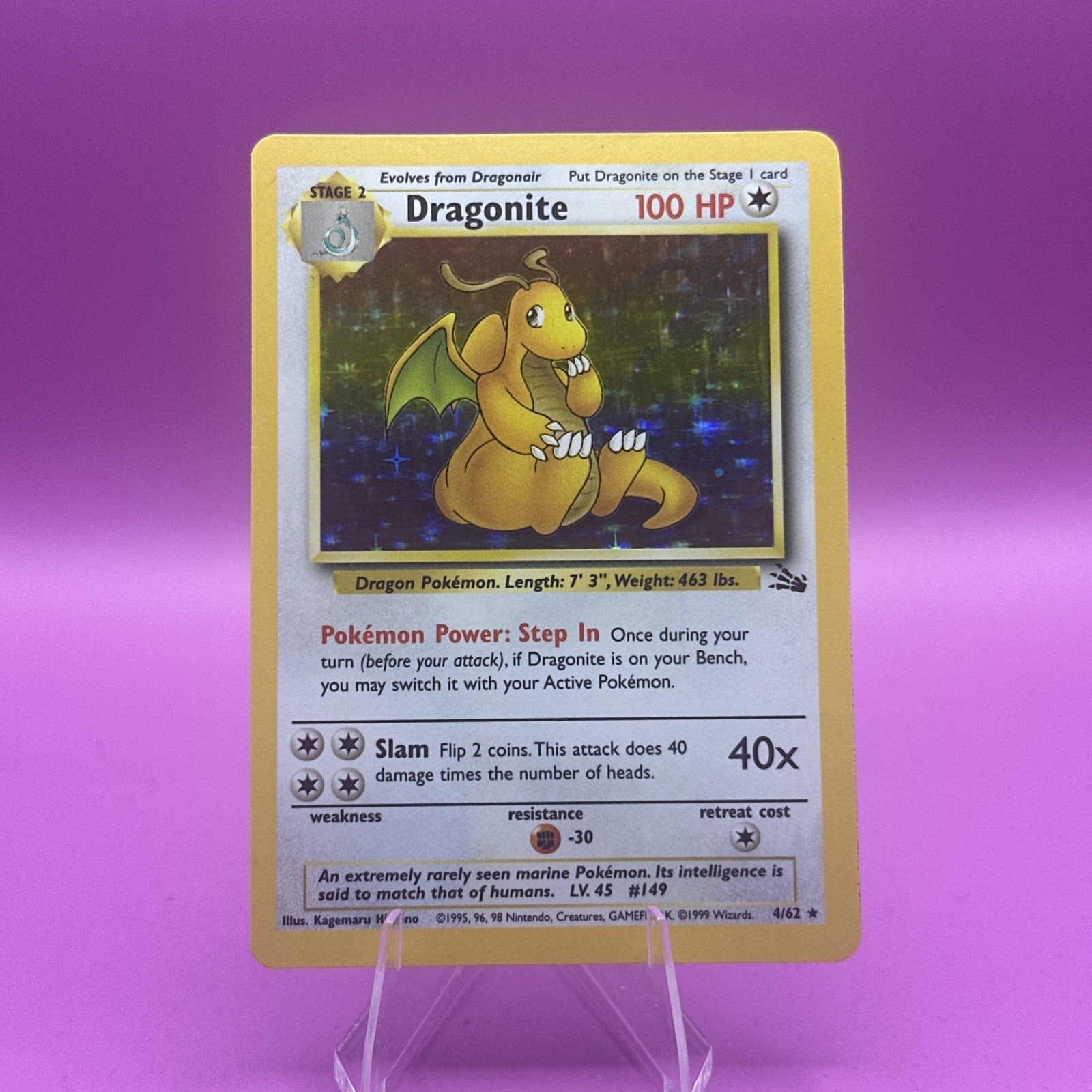 Pokémon TCG Dragonite Fossil Holo Unlimited Rare Card 4/62 LP